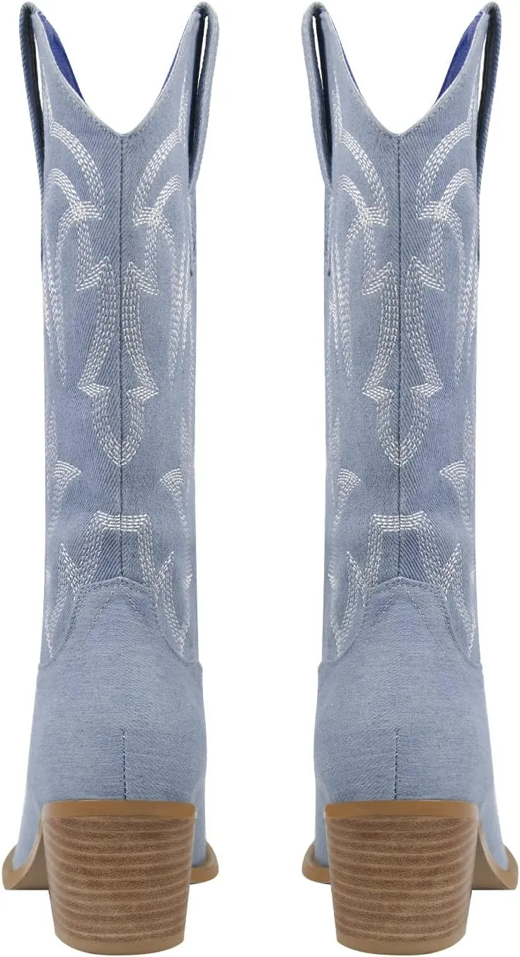 Cowboy Cowgirl Boots for Women Knee High Denim Boots
