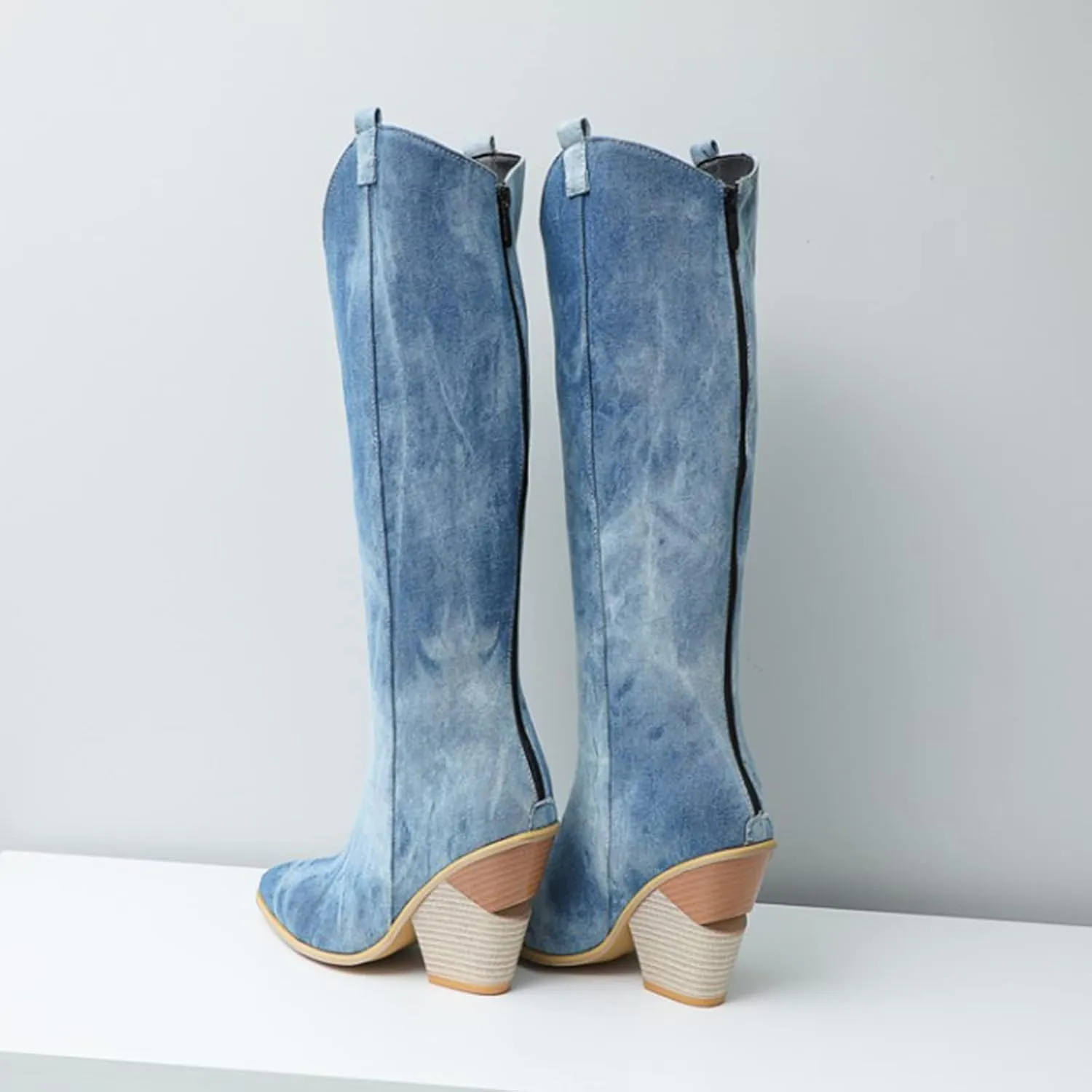 Cowboy Cowgirl Boots for Women Knee High Denim Boots