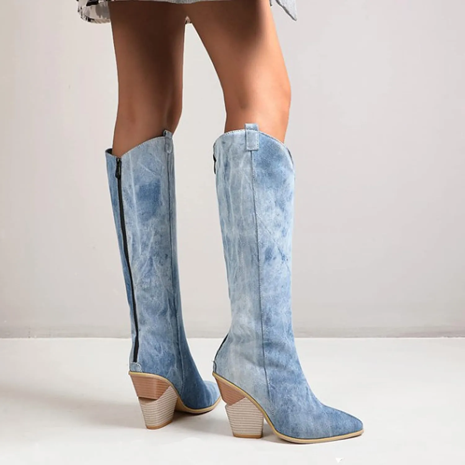 Cowboy Cowgirl Boots for Women Knee High Denim Boots