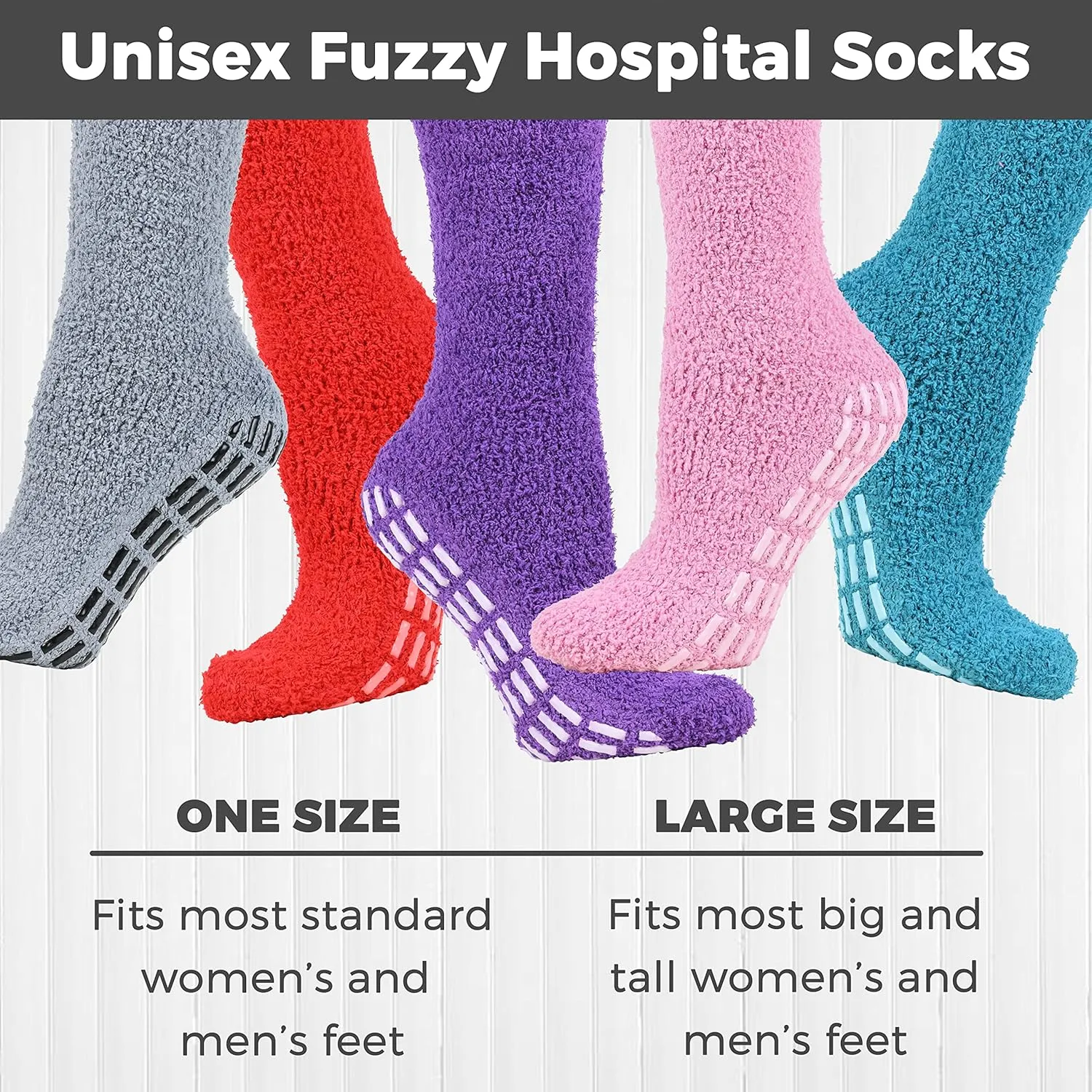 Debra Weitzner 5/6 Pairs Non-slip Hospital Socks Fuzzy Slipper Grip Socks For Women Men