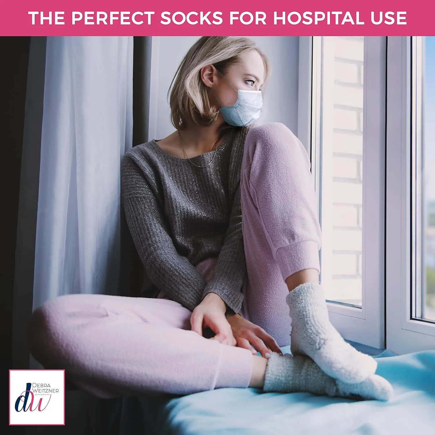 Debra Weitzner 5/6 Pairs Non-slip Hospital Socks Fuzzy Slipper Grip Socks For Women Men