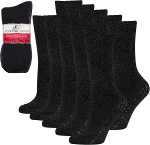 Debra Weitzner 5/6 Pairs Non-slip Hospital Socks Fuzzy Slipper Grip Socks For Women Men
