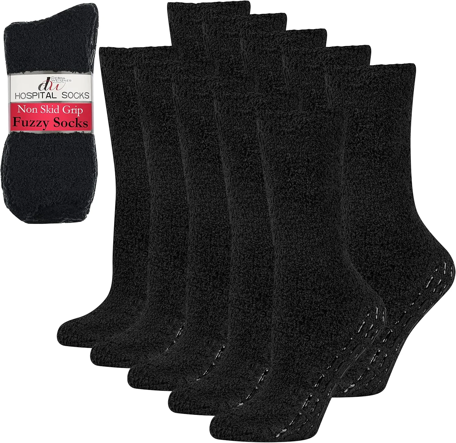 Debra Weitzner 5/6 Pairs Non-slip Hospital Socks Fuzzy Slipper Grip Socks For Women Men