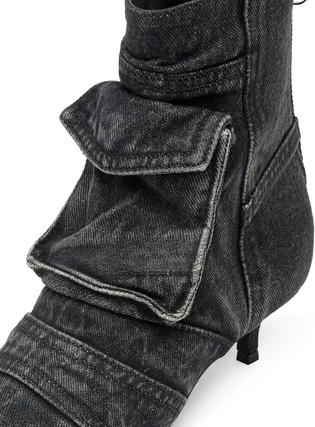 Denim Boots for Women Short Ankle Jeans Booties Kitten Low Heel Boots Womens Pointed Toe Boot With Zipper Fashion Casual Shoes