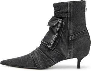 Denim Boots for Women Short Ankle Jeans Booties Kitten Low Heel Boots Womens Pointed Toe Boot With Zipper Fashion Casual Shoes