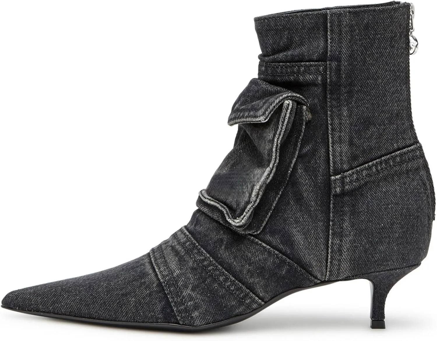 Denim Boots for Women Short Ankle Jeans Booties Kitten Low Heel Boots Womens Pointed Toe Boot With Zipper Fashion Casual Shoes