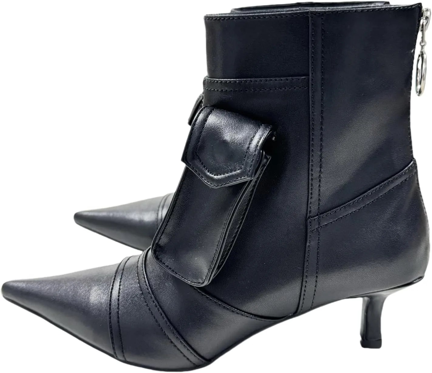 Denim Boots for Women Short Ankle Jeans Booties Kitten Low Heel Boots Womens Pointed Toe Boot With Zipper Fashion Casual Shoes