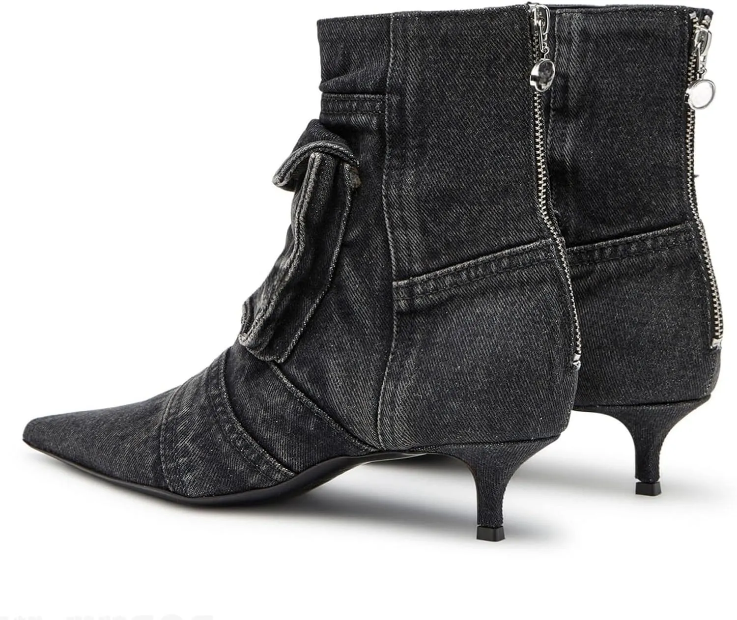Denim Boots for Women Short Ankle Jeans Booties Kitten Low Heel Boots Womens Pointed Toe Boot With Zipper Fashion Casual Shoes