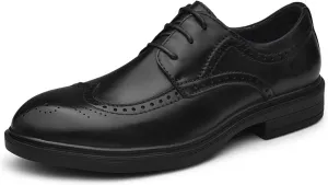 Dress Oxford Formal Shoes for Men Lace Up Brogue Embossed Wing tip Burnished Toe Leather Low Top Non Slip Rubber Sole Slip Resistant Business (Color : Black, Size : 10)