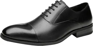 Dress Shoes for Men Lace Up Cap Toe Breathable Round Toe Genuine Leather Rubber Sole Anti-Slip Non Slip Block Heel Party (Color : Black, Size : 8)