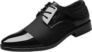 Dress Shoes Slip Ons for Men Men Breathable Business Formal Casual Pointed Toe Shiny Lace Up Patchwork Leather Shoes Business Casual Shoes Men Wide Toe Box