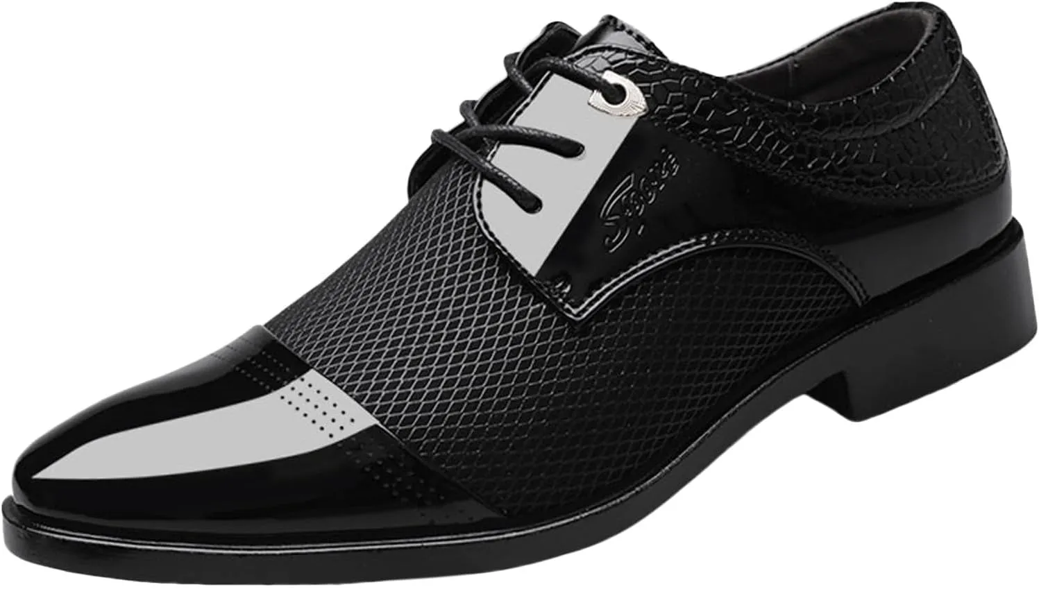 Dress Shoes Slip Ons for Men Men Breathable Business Formal Casual Pointed Toe Shiny Lace Up Patchwork Leather Shoes Business Casual Shoes Men Wide Toe Box