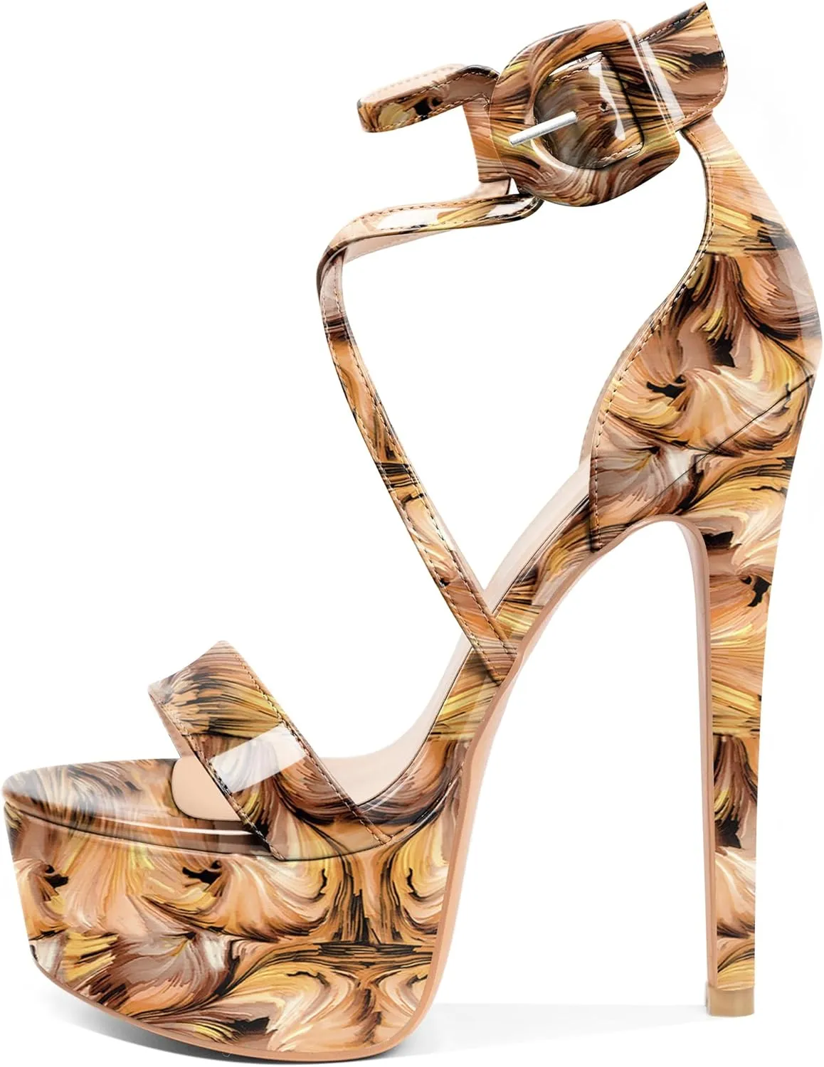 Eldof Women's Platform Sandals Ankle Strap 5.9" High Heels Cross Strap Stilettos Open Toe Ankle Strap Crisscross Sandals