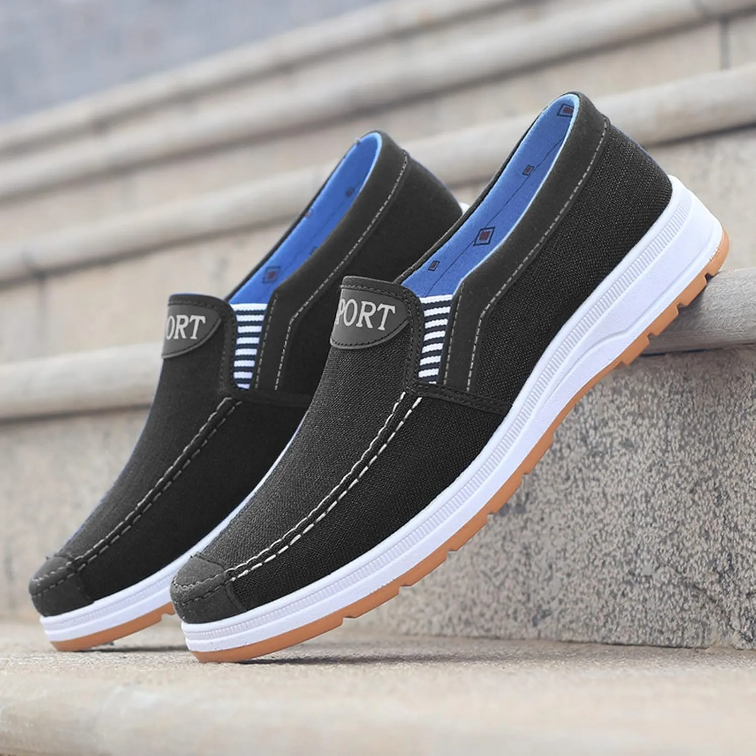 Fashion All Season Men Casual Shoes Flat Round Toe Non Slip Cloth Upper Colorblock Minimalist Shoes for Men Casual