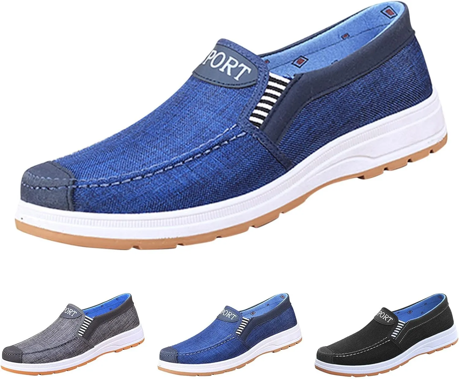 Fashion All Season Men Casual Shoes Flat Round Toe Non Slip Cloth Upper Colorblock Minimalist Shoes for Men Casual