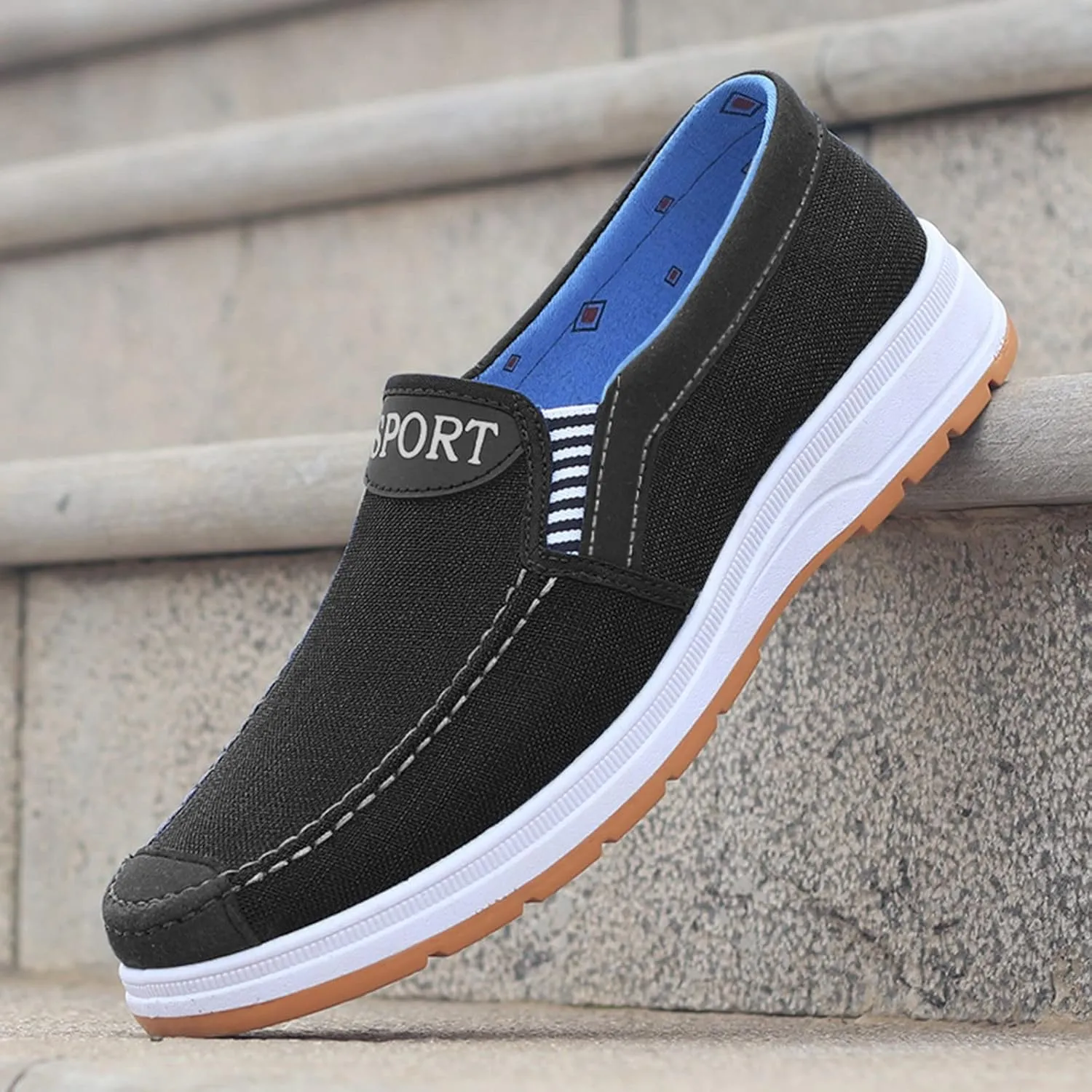 Fashion All Season Men Casual Shoes Flat Round Toe Non Slip Cloth Upper Colorblock Minimalist Shoes for Men Casual