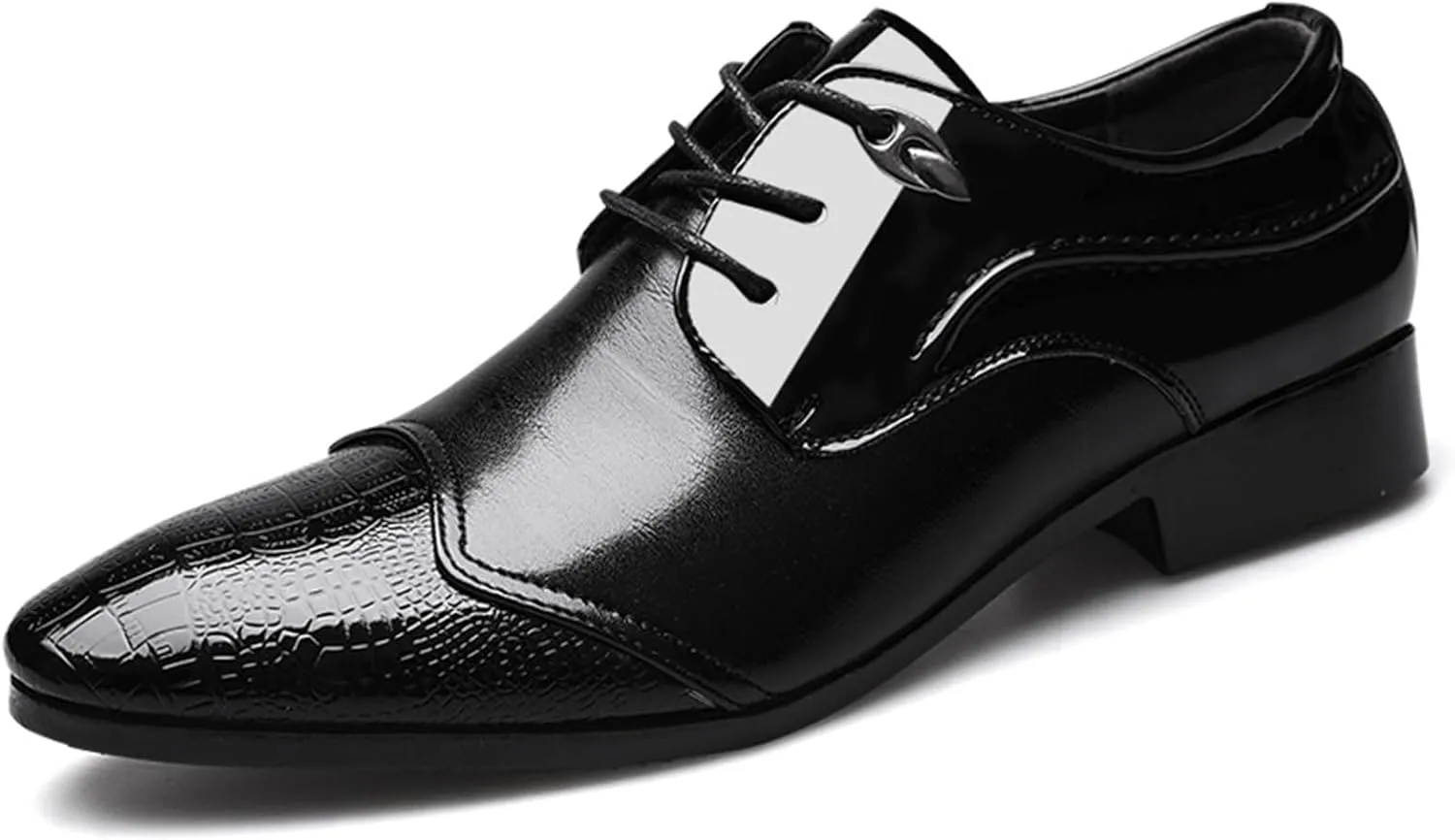 Fashion Patent Leather Derbys Pointed Toe Lace Up Shoes for Mens Formal Business Office Work Dress Shoes
