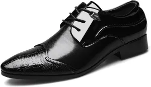 Fashion Patent Leather Derbys Pointed Toe Lace Up Shoes for Mens Formal Business Office Work Dress Shoes