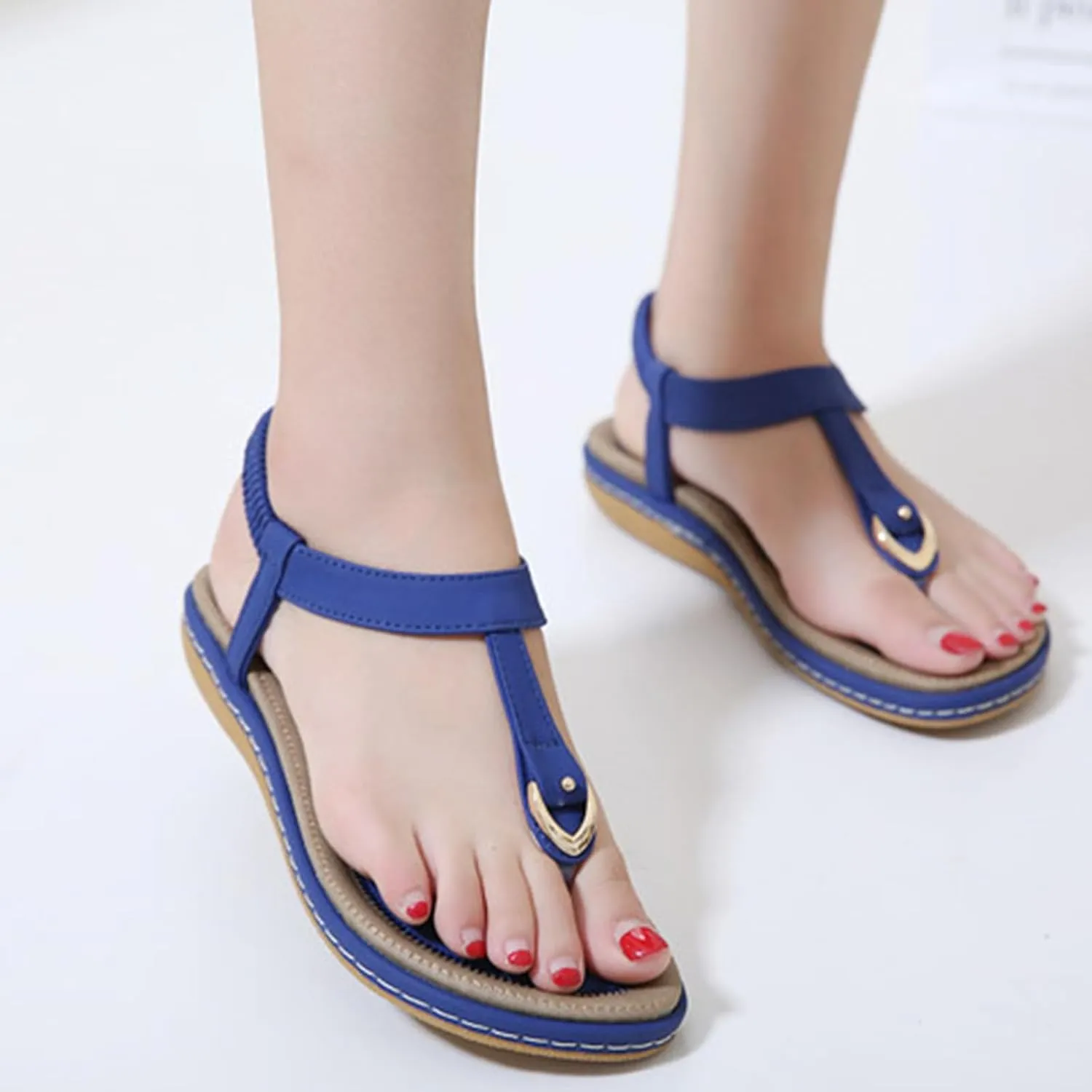 Flip Flops for Women Comfortable Open Toe Soft Cushion Flat Sandals Summer Dressy Clip Toe Leather Upholstery T-Strap Flip Flop Thong Sandals