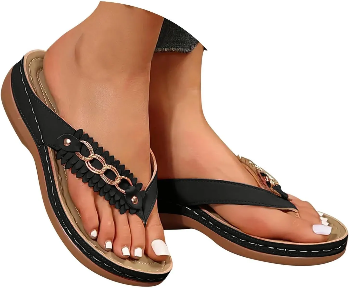 Flip Flops for Women Summer 2025 Fashion Boho Breathable Mesh Hollow Wedge with Arch Support Womens Sandals Trendy Casual Walking Slippers Summer Dressy Beach Non Slip Flip Flops Sandals 2025