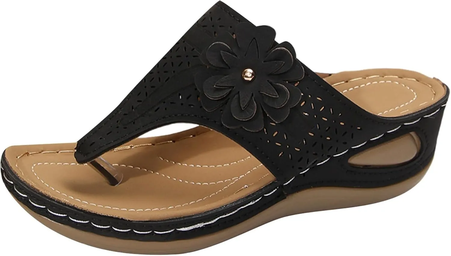 Flip Flops for Women Summer Arch Support Orthopedic Sandals Fashion Hollow Flower Breathable Slippers Comfort Plantar Fasciitis Slip on Flat Sandals All Day Comfort