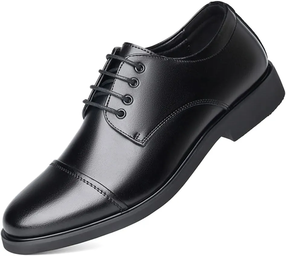 Formal Shoes Dress Oxford for Men Lace Up Cap Toe Derby Shoes PU Leather Block Heel Non Slip Rubber Sole Slip Resistant Anti-Slip Business