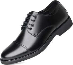 Formal Shoes Dress Oxford for Men Lace Up Cap Toe Derby Shoes PU Leather Block Heel Non Slip Rubber Sole Slip Resistant Anti-Slip Business