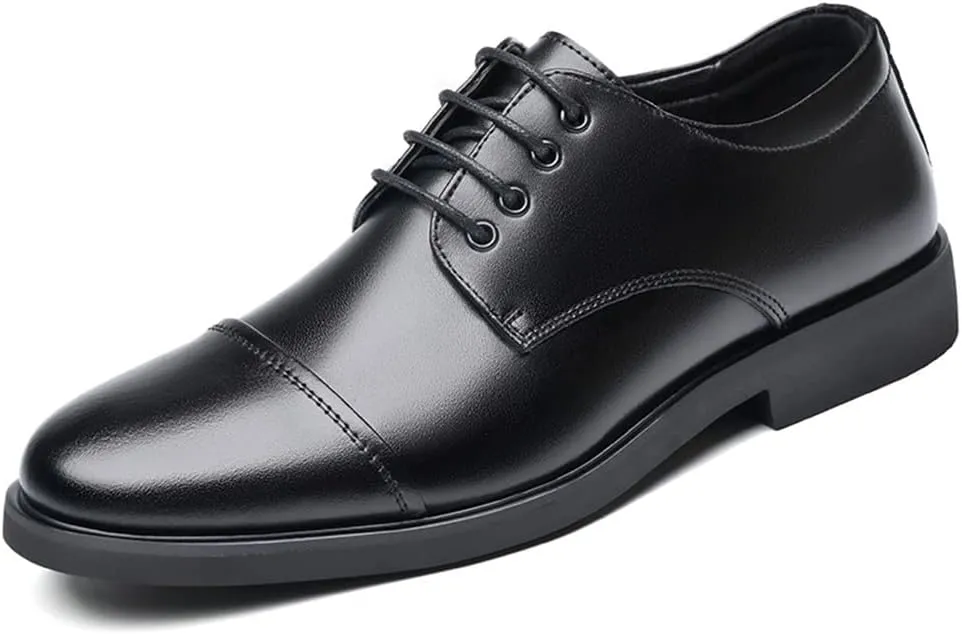 Formal Shoes Dress Oxford for Men Lace Up Cap Toe Derby Shoes PU Leather Block Heel Non Slip Rubber Sole Slip Resistant Anti-Slip Business