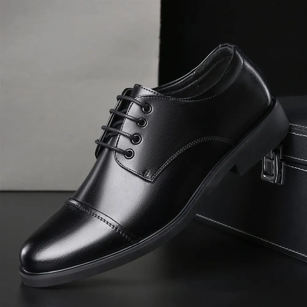 Formal Shoes Dress Oxford for Men Lace Up Cap Toe Derby Shoes PU Leather Block Heel Non Slip Rubber Sole Slip Resistant Anti-Slip Business