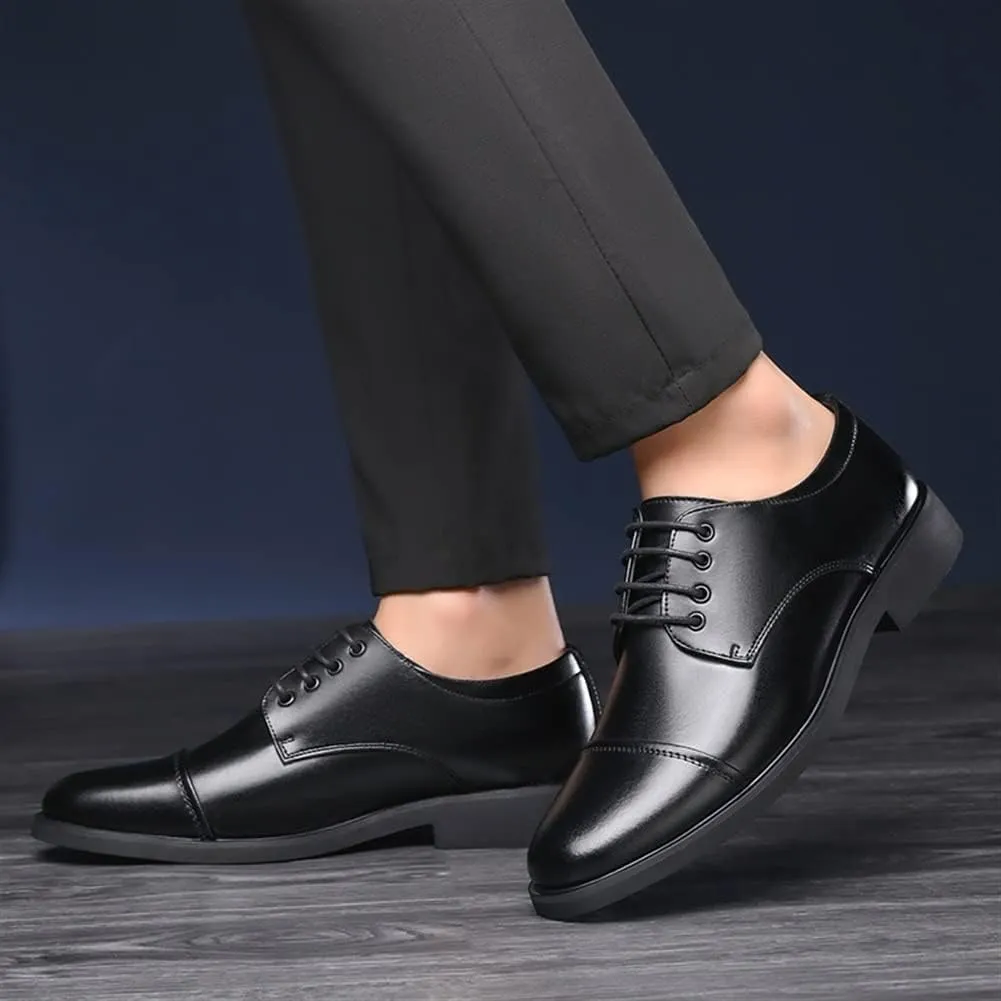 Formal Shoes Dress Oxford for Men Lace Up Cap Toe Derby Shoes PU Leather Block Heel Non Slip Rubber Sole Slip Resistant Anti-Slip Business