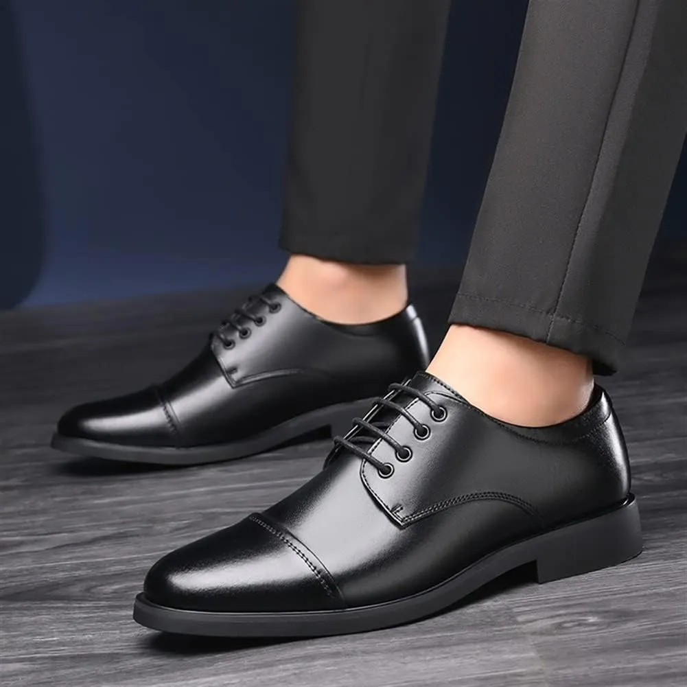 Formal Shoes Dress Oxford for Men Lace Up Cap Toe Derby Shoes PU Leather Block Heel Non Slip Rubber Sole Slip Resistant Anti-Slip Business