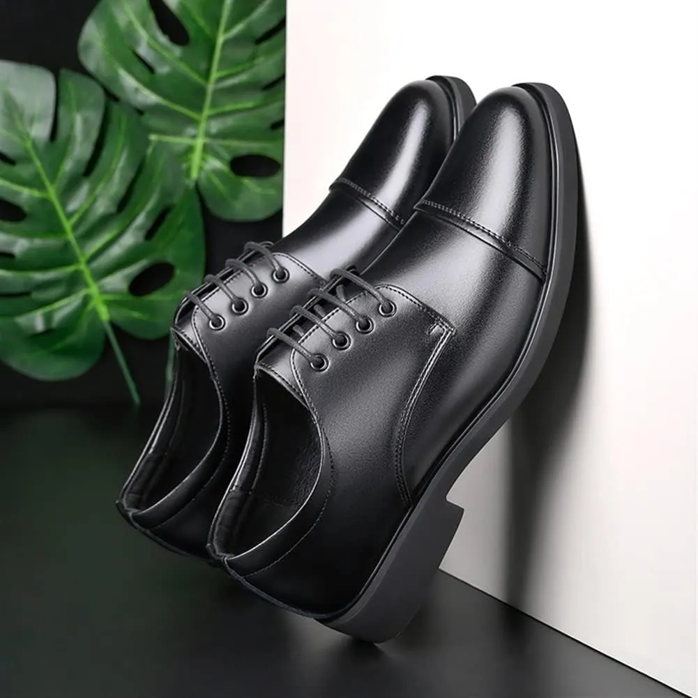 Formal Shoes Dress Oxford for Men Lace Up Cap Toe Derby Shoes PU Leather Block Heel Non Slip Rubber Sole Slip Resistant Anti-Slip Business