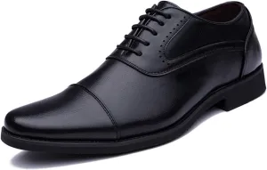 Formal Shoes for Men Lace Up Cap Toe Round Toe Vegan Leather Low Top Non Slip Anti-Slip Block Heel Slip Resistant Classic (Color : Black, Size : 10)