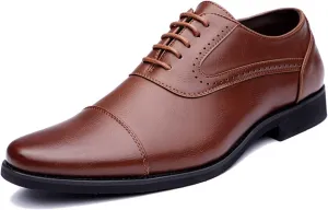 Formal Shoes for Men Lace Up Cap Toe Round Toe Vegan Leather Low Top Non Slip Anti-Slip Block Heel Slip Resistant Classic (Color : Brown, Size : 8)