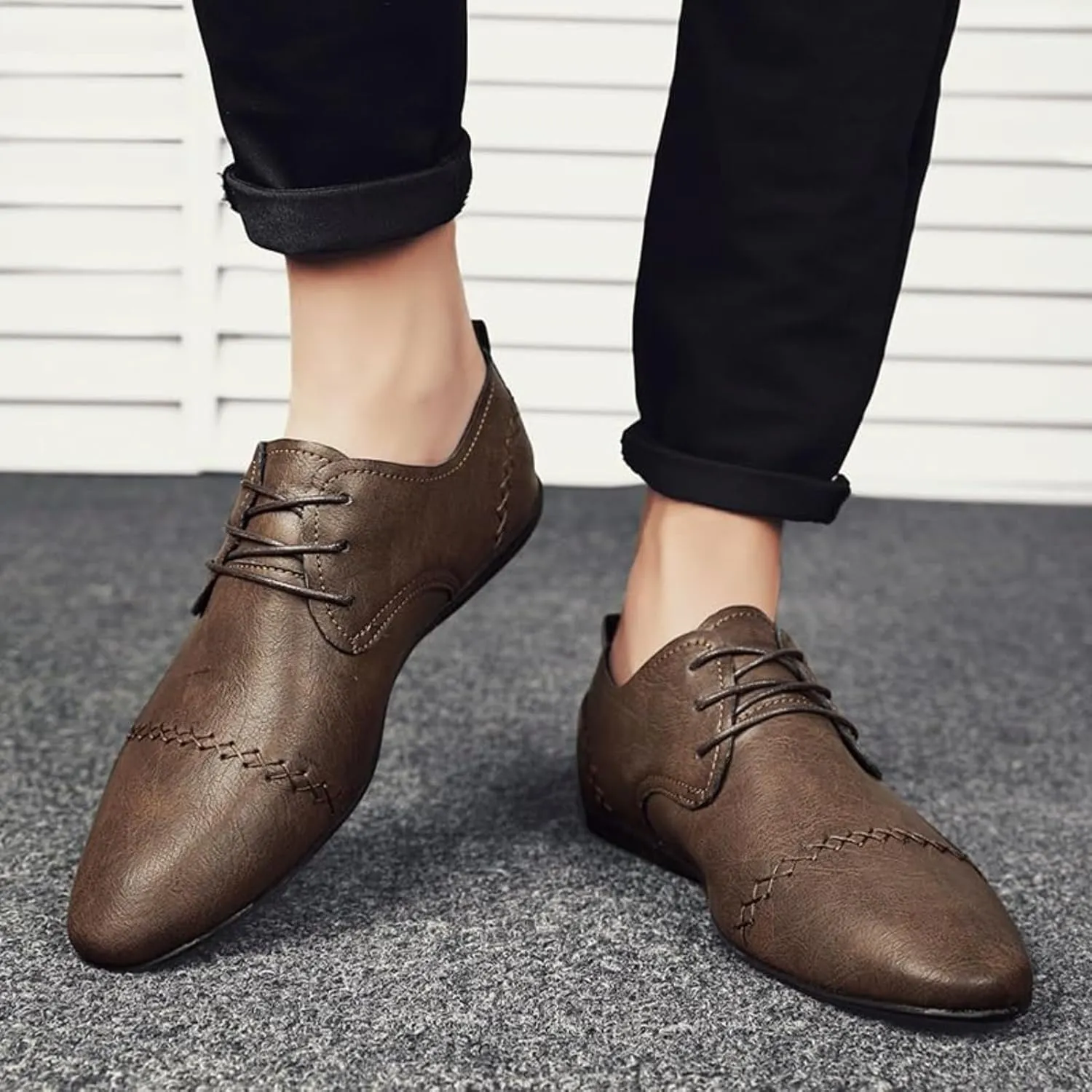 Formal Shoes Men Classic Patent Leather Shoes for Men Business Casual Formal Shoes Office Work Low Top Dress Shoes Office Work Low Top Dress Shoes
