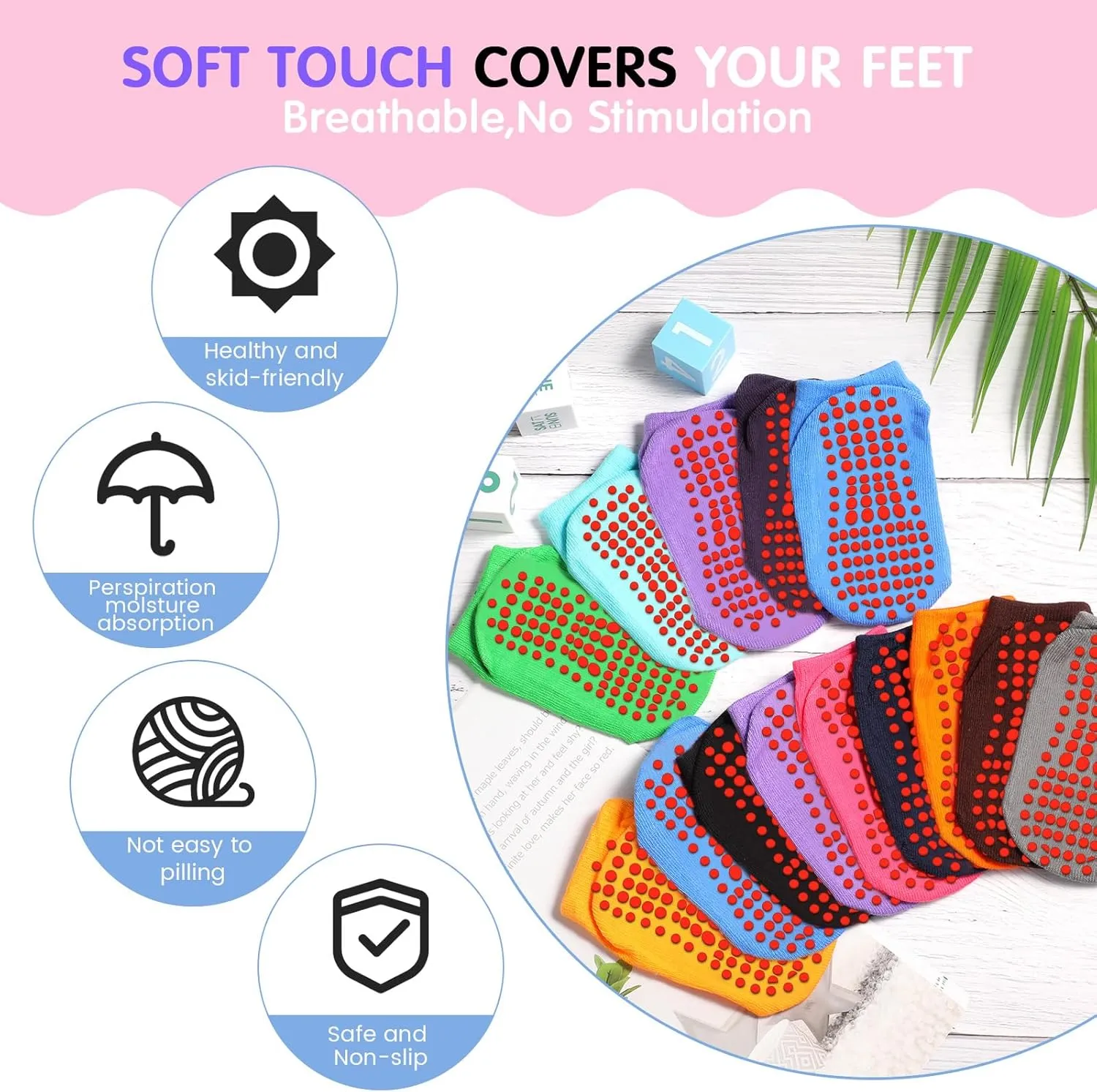 Geyoga 12 Pairs Non Slip Socks Ankle Grip Anti Skid Socks for Boys Toddlers Girl