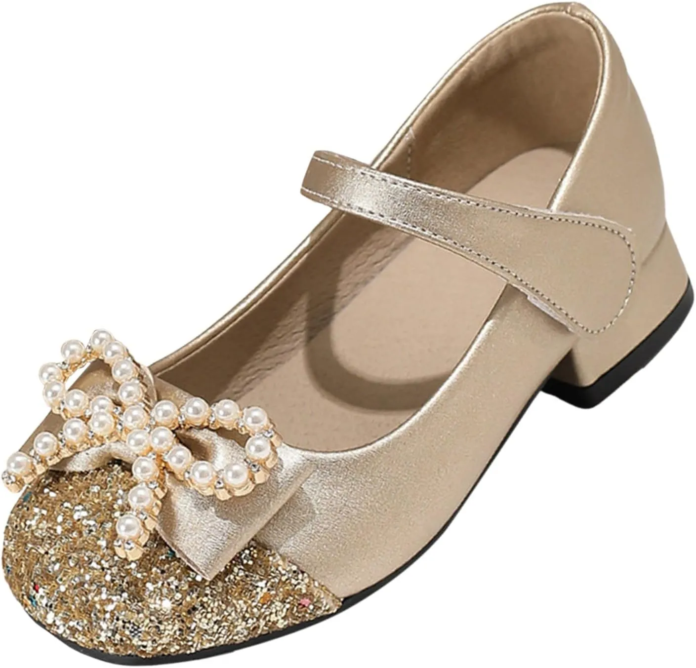 Girls' Chunky High Heels Shoes Bowknot Mary Jane Performance Shallow Mouth Children's Leather Shoes Girl Sandals Size 3