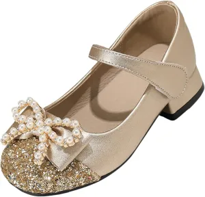 Girls' Chunky High Heels Shoes Bowknot Mary Jane Performance Shallow Mouth Children's Leather Shoes Girl Sandals Size 3