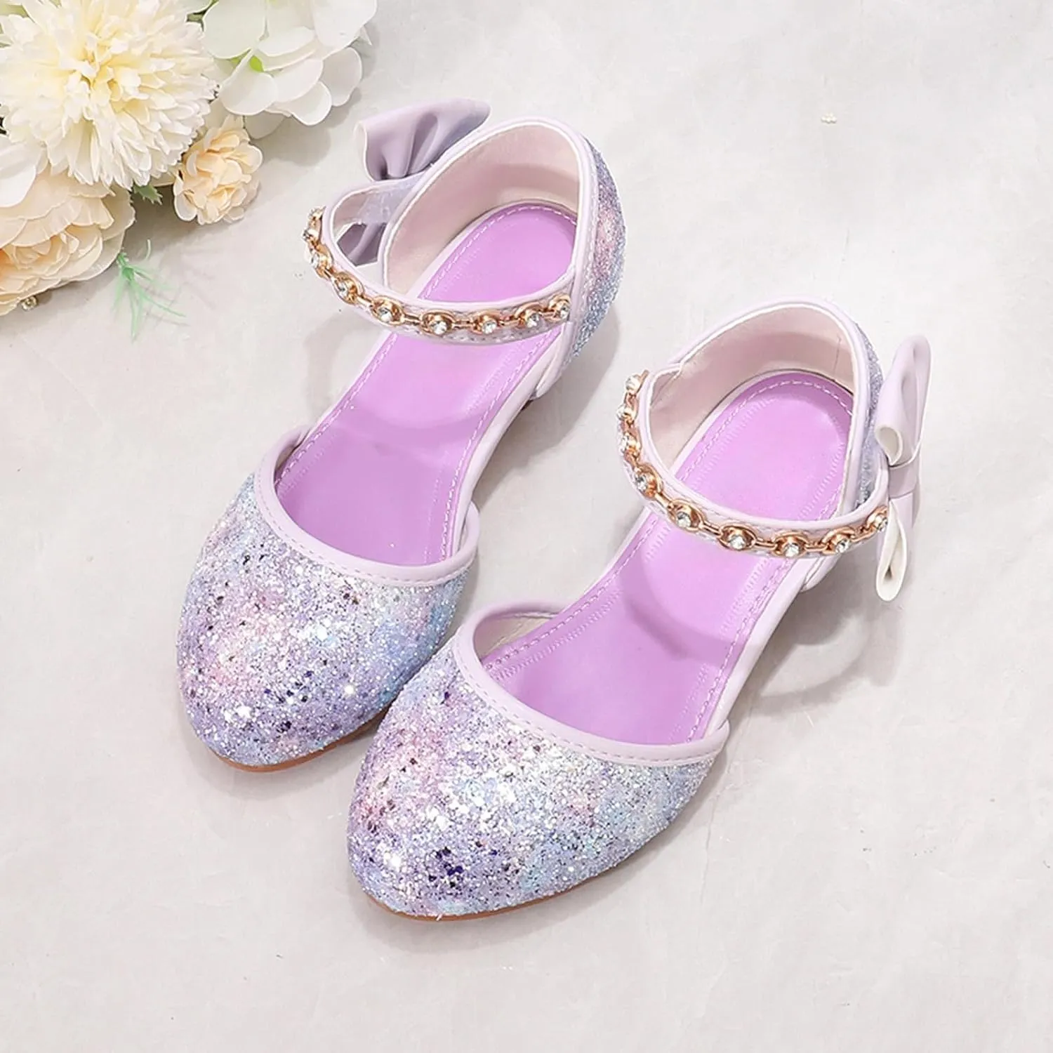Girls Sandals High Heels Rhinestone Bow Model Show Crystal Shoes Girls White Sandals Little Girl Sandles