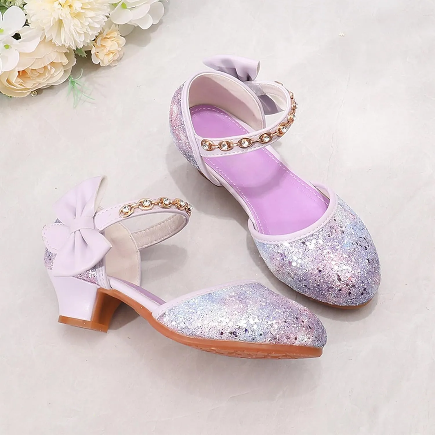 Girls Sandals High Heels Rhinestone Bow Model Show Crystal Shoes Girls White Sandals Little Girl Sandles