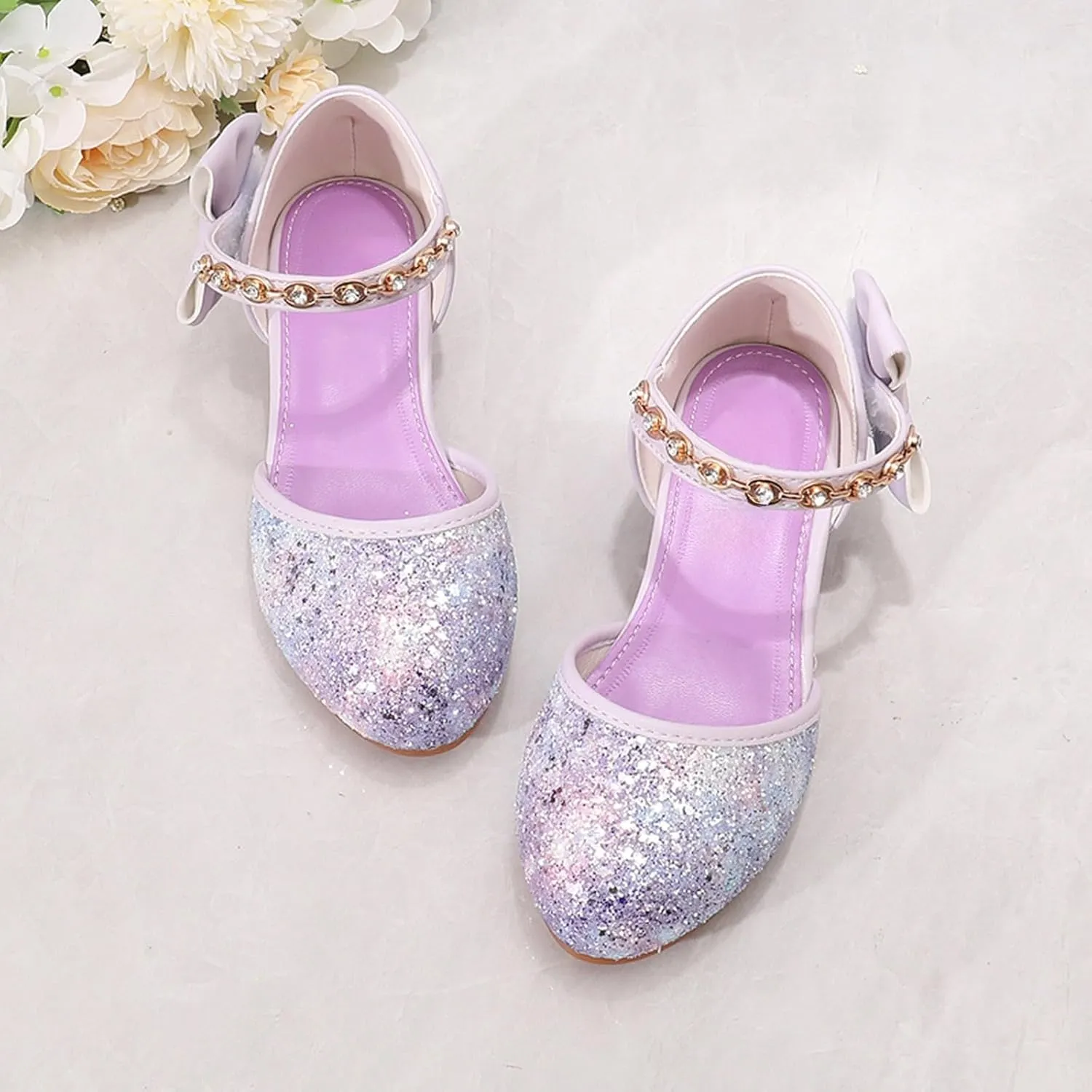 Girls Sandals High Heels Rhinestone Bow Model Show Crystal Shoes Girls White Sandals Little Girl Sandles
