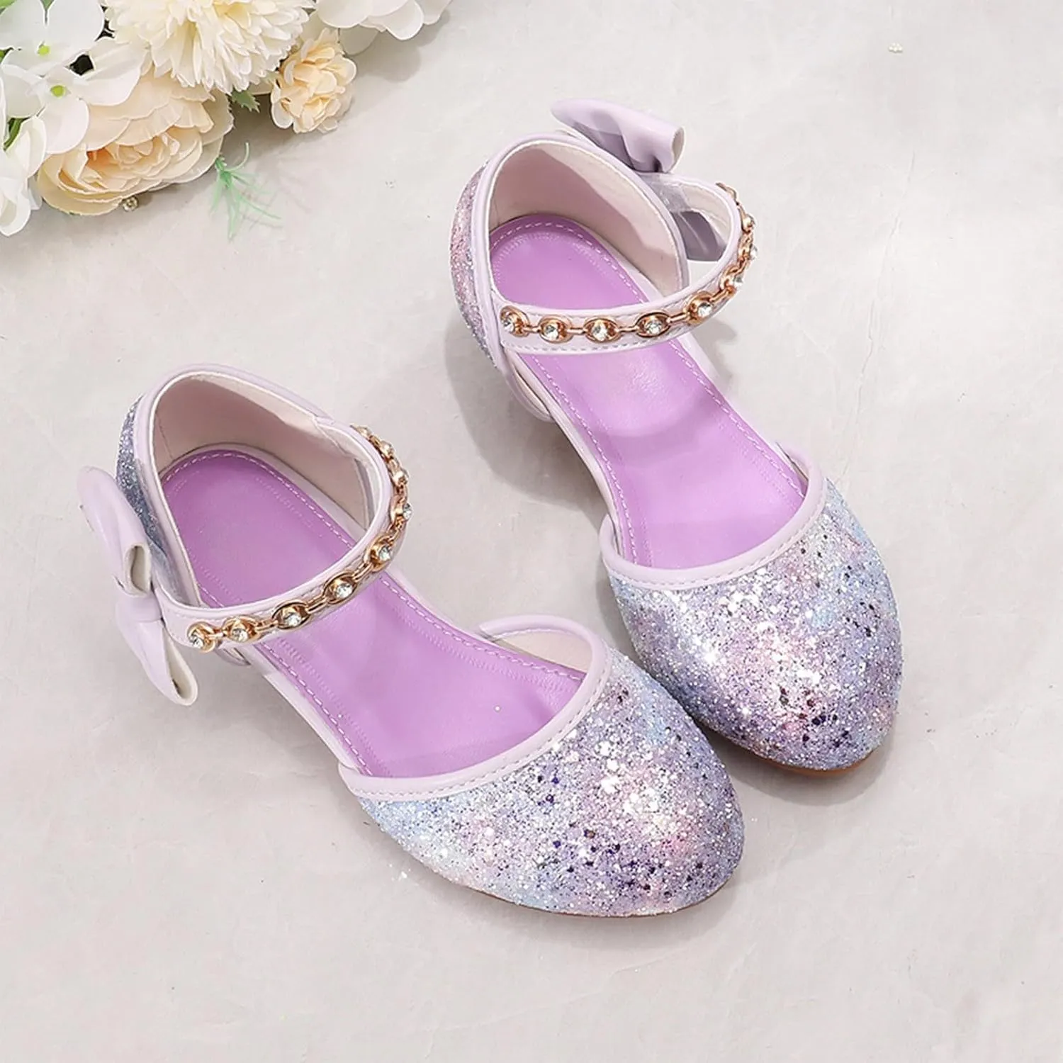 Girls Sandals High Heels Rhinestone Bow Model Show Crystal Shoes Girls White Sandals Little Girl Sandles