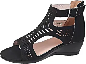 Gladiator Sandals for Women Cut Out Chunky Hight Heels Dressy Open Toe Wedges Shoes Zipper Beach Outdoor Dress Shoes