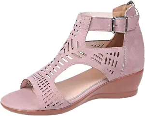 Gladiator Sandals for Women Cut Out Chunky Hight Heels Dressy Open Toe Wedges Shoes Zipper Beach Outdoor Dress Shoes