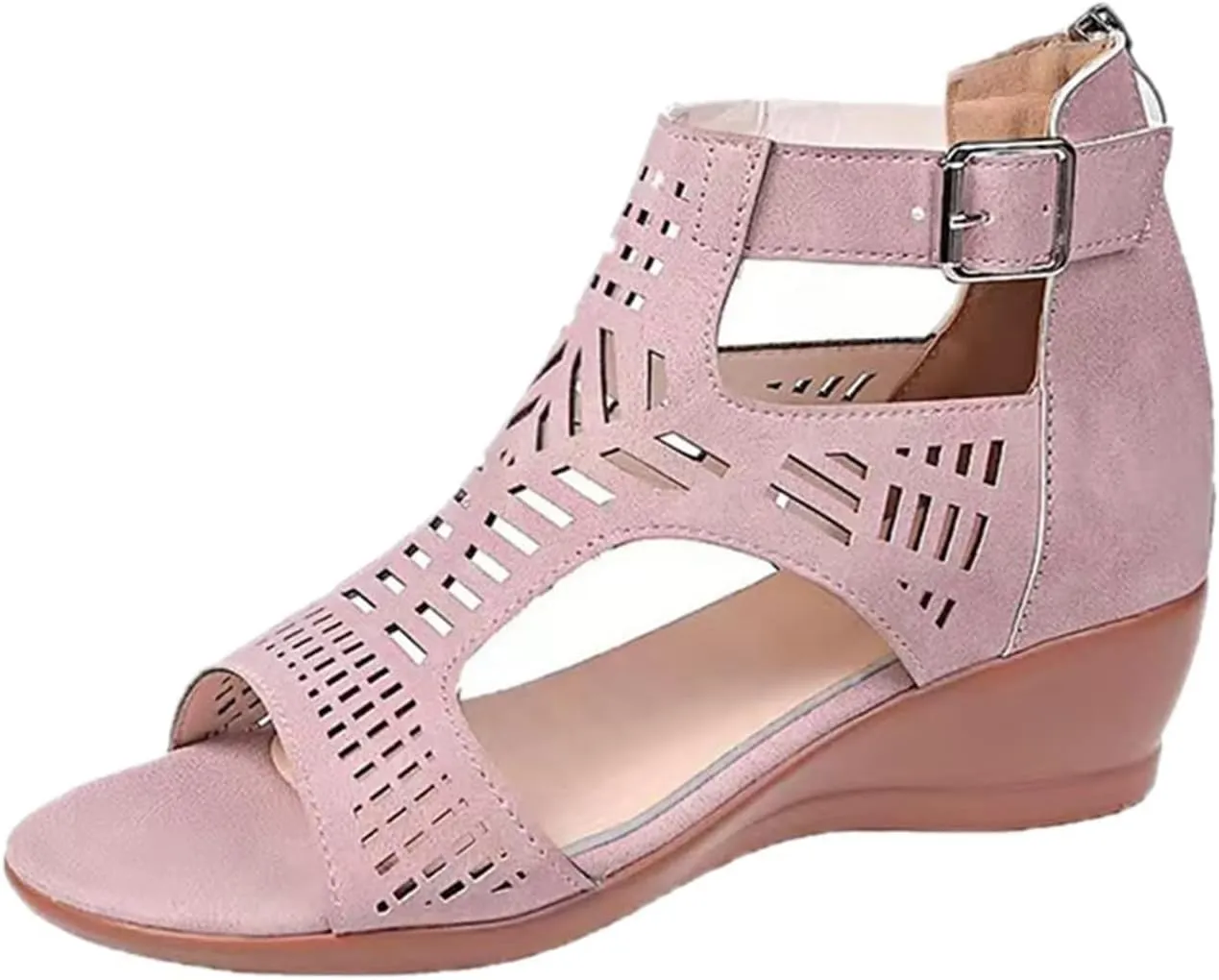 Gladiator Sandals for Women Cut Out Chunky Hight Heels Dressy Open Toe Wedges Shoes Zipper Beach Outdoor Dress Shoes