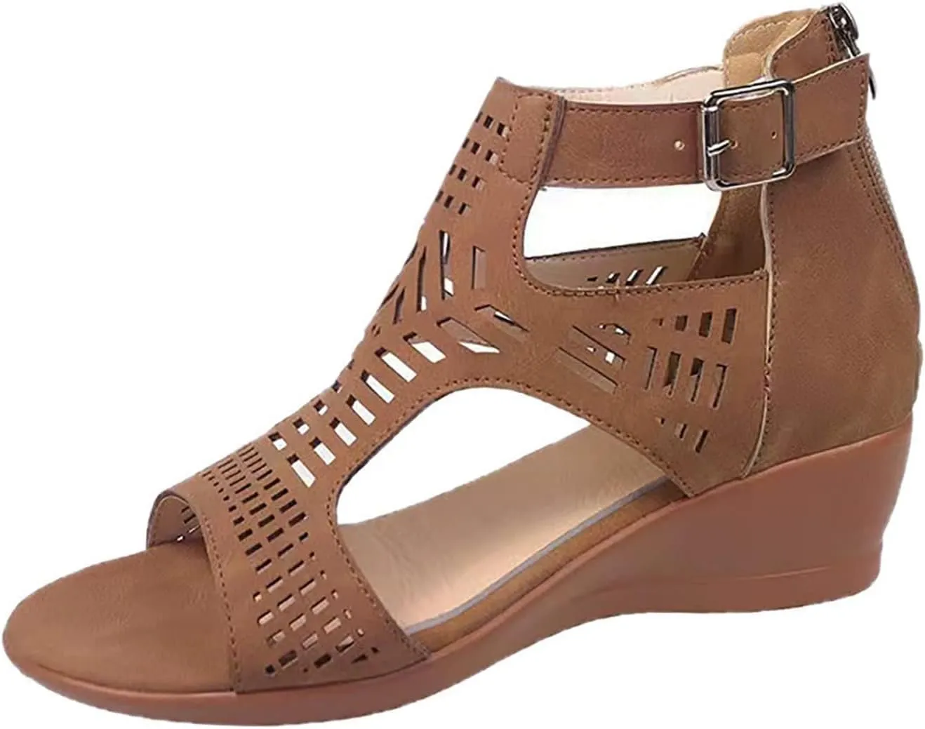 Gladiator Sandals for Women Cut Out Chunky Hight Heels Dressy Open Toe Wedges Shoes Zipper Beach Outdoor Dress Shoes