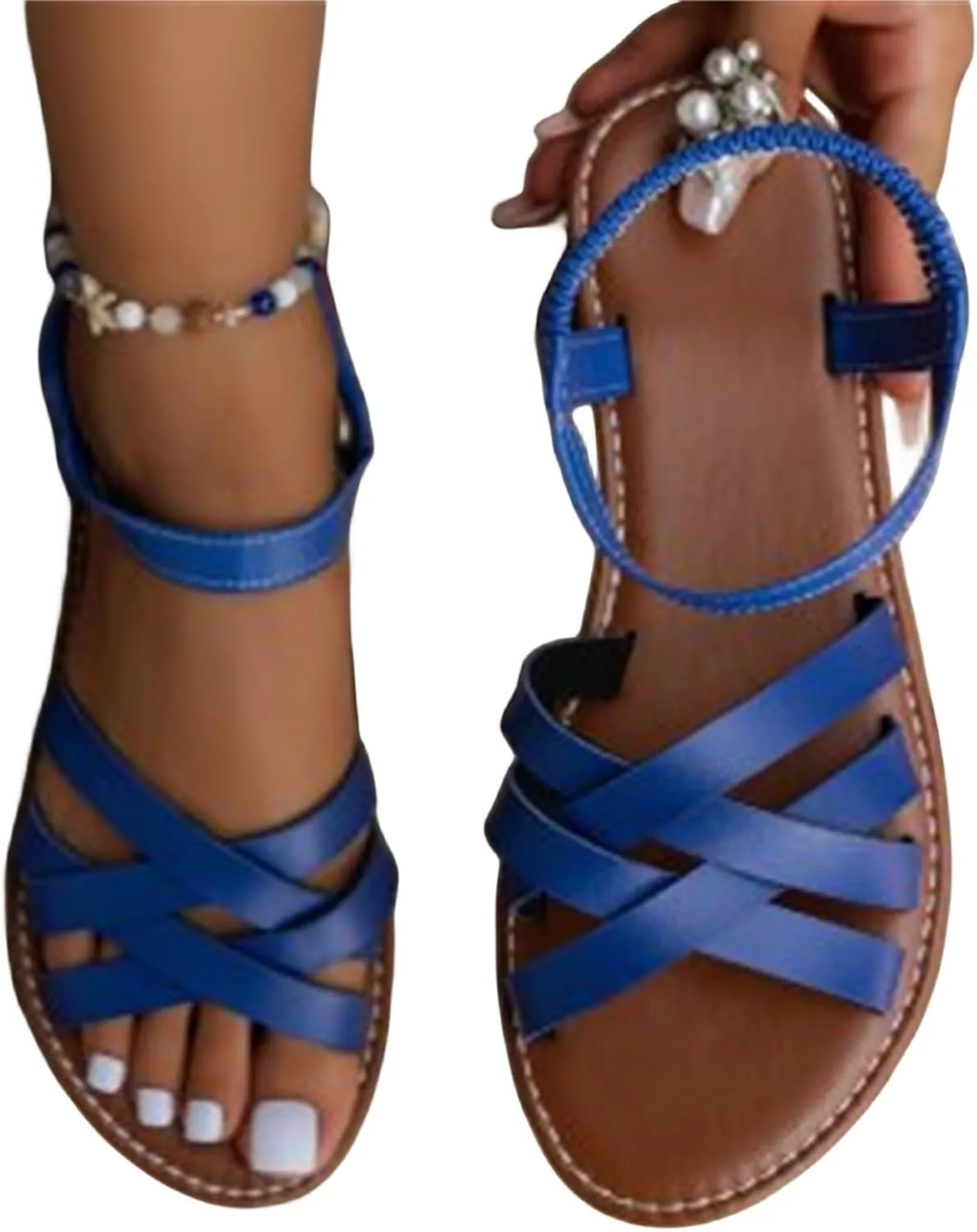 Gladiator Sandals for Women Summer Comfortable Non-Slip Slides Sandals with Adjustable Back Ankle Strap Casual Walking Shoes for Summer Beach Oceanside Holiday Outdoor