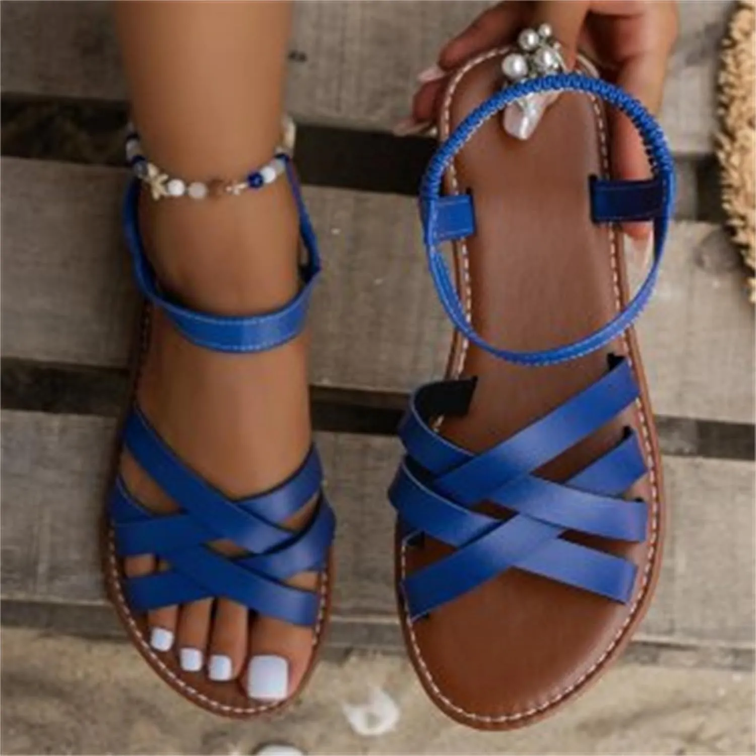Gladiator Sandals for Women Summer Comfortable Non-Slip Slides Sandals with Adjustable Back Ankle Strap Casual Walking Shoes for Summer Beach Oceanside Holiday Outdoor