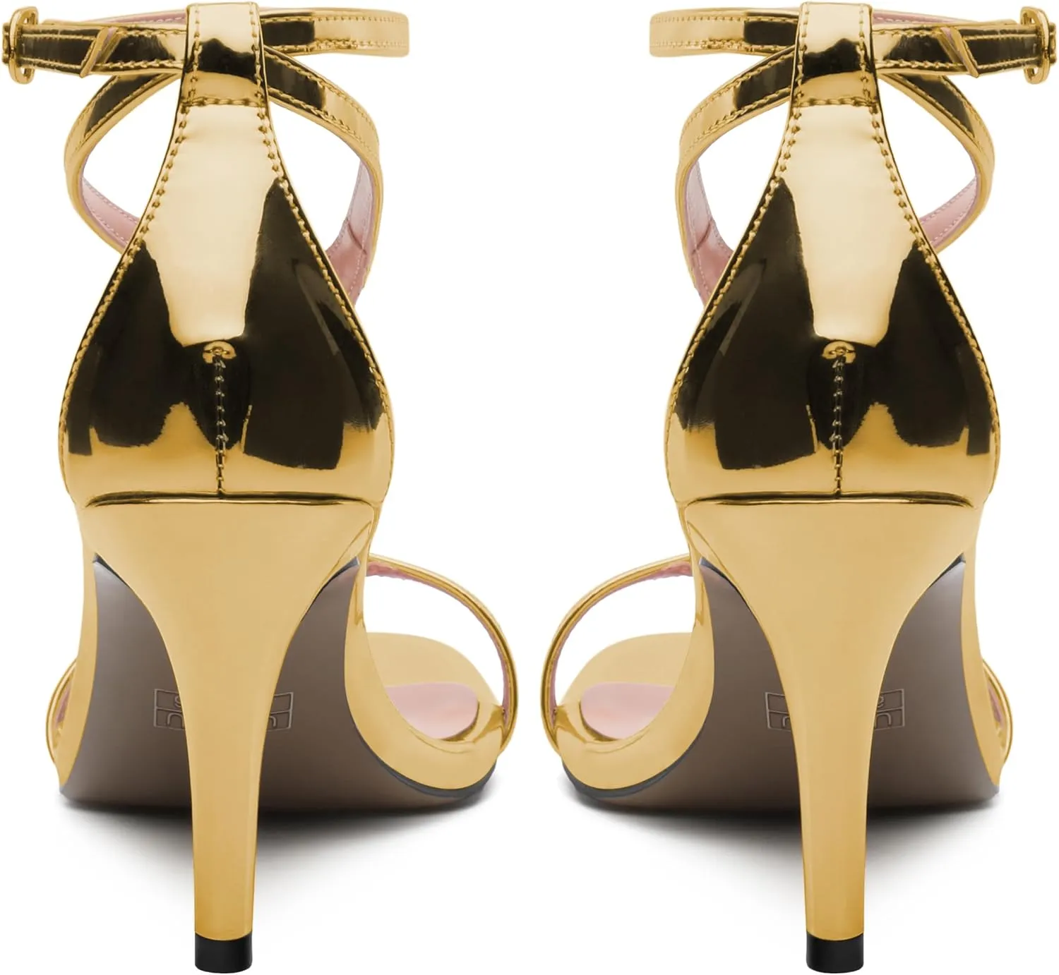 Gold Stiletto Slim High Heels For Women Slingback Strappy Buckle Patent Open Peep Toe Heeled Sandals for Women Sexy Evening Fashion Dress Shoes