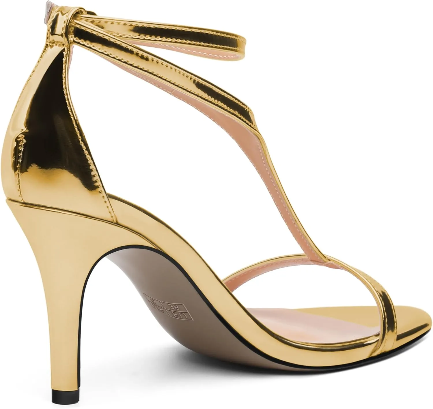 Gold Stiletto Slim High Heels For Women Slingback Strappy Buckle Patent Open Peep Toe Heeled Sandals for Women Sexy Evening Fashion Dress Shoes